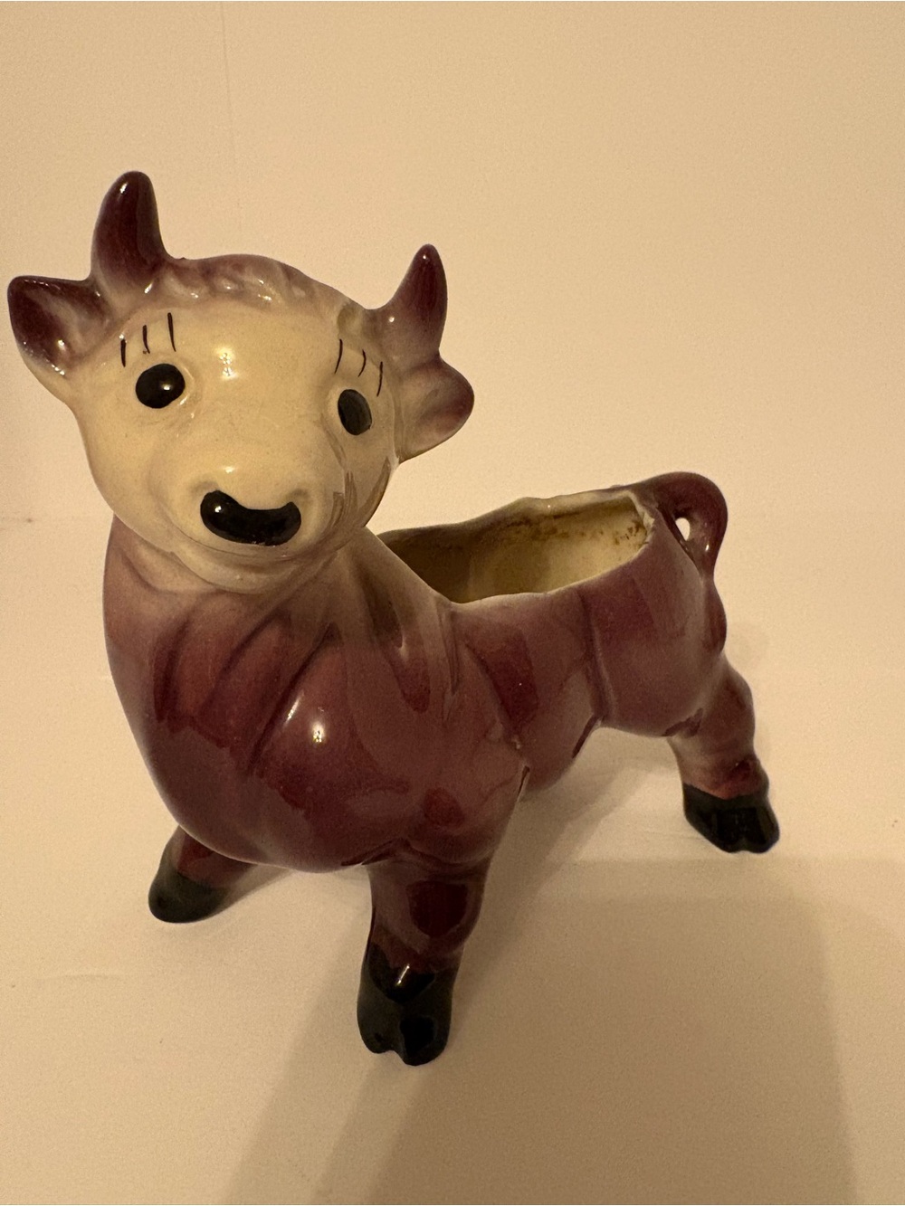 Purple Ceramic Cow Planter - Decorative Home Art